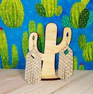 Grey snakeskin fringe earrings